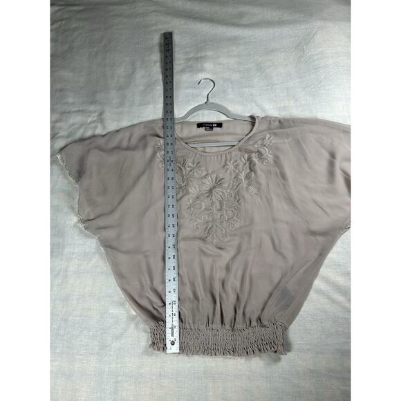 Forever 21 sheer SzM embroidery chiffon top feminine Coquette Boho chic smocked - Picture 9 of 10